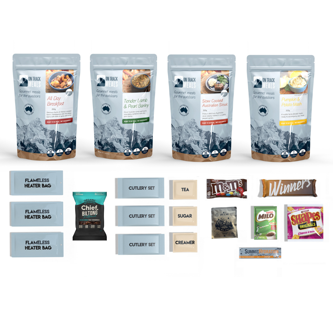 Deluxe Ration Pack (4-Pack) | Heat & Eat Anywhere – On Track Meals